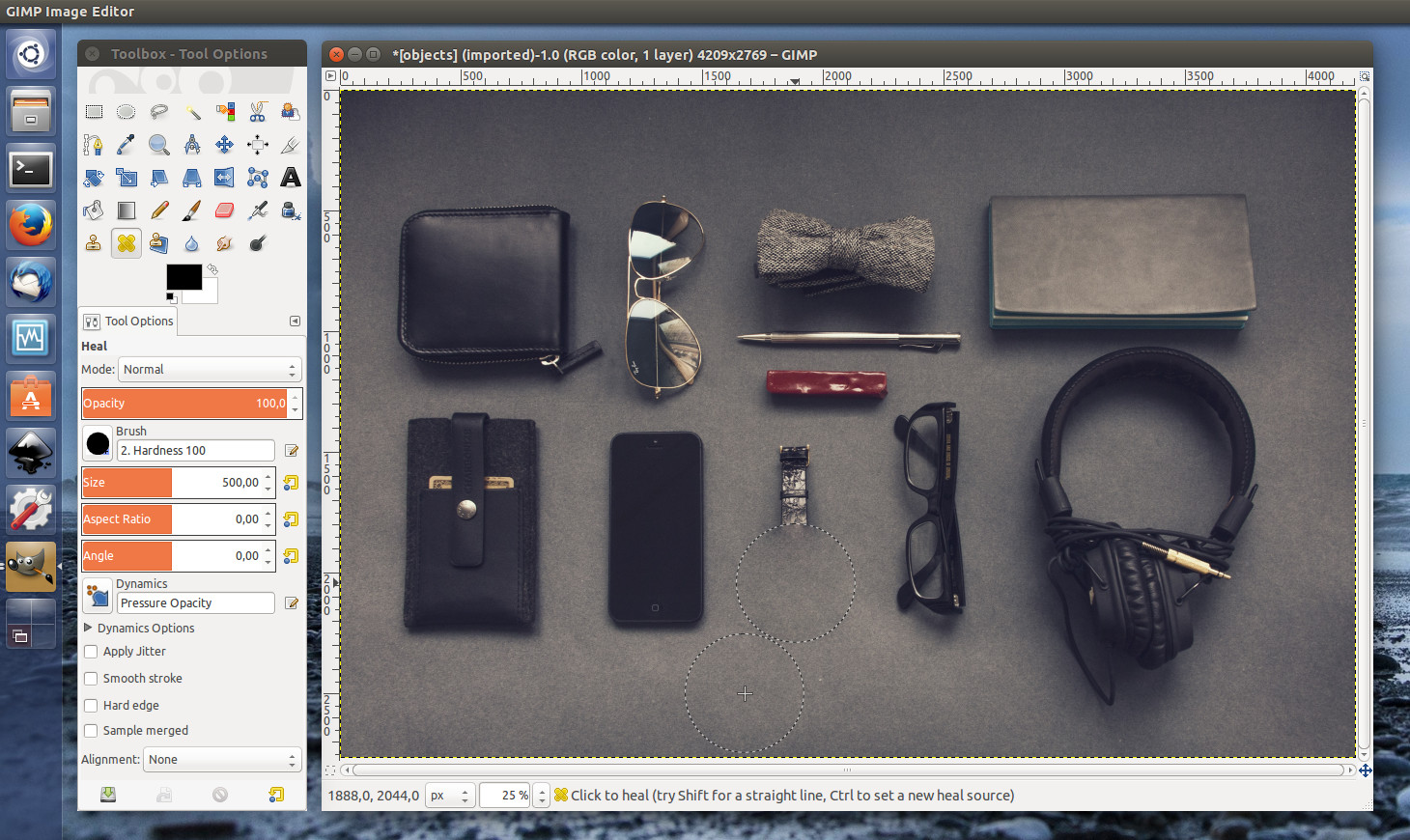 The GIMP Heal tool in action.